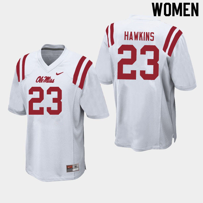 Women #23 Jakorey Hawkins Ole Miss Rebels College Football Jerseys Sale-White